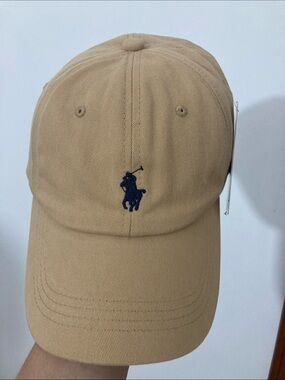 Polo by Ralph Lauren Tan Baseball Cap with Navy Pony